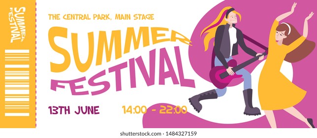 Ticket concert composition with the central park main stage summer festival description and date of concert vector illustration