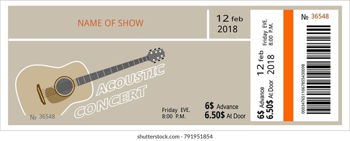 ticket concert invitation, show, coupon, ticket, pass admission entry entrance guitar, strings,