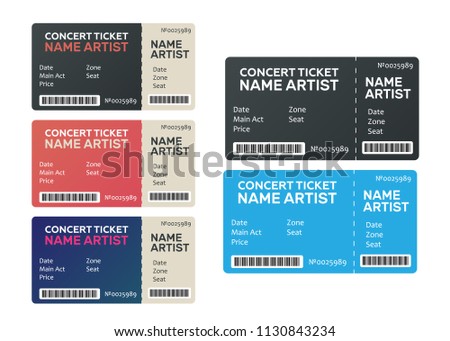 Ticket concert invitation. Show ticket vector. Music, Dance, Live Concert tickets templates