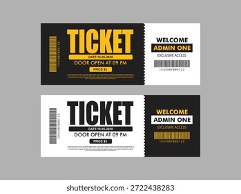 Ticket concert Vector diseño Plantilla teatro, circo, espectáculo, cine