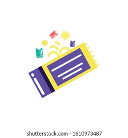 ticket and confetti design, Party celebration event happy birthday holiday surprise anniversary and decorative theme Vector illustration