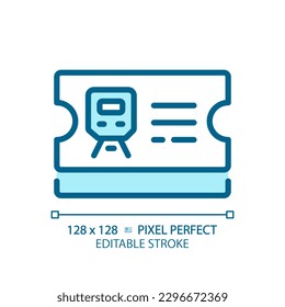 Ticket control pixel perfect blue RGB color icon. Railway station. Train passenger. Fare evasion. Public transportation. Isolated vector illustration. Simple filled line drawing. Editable stroke