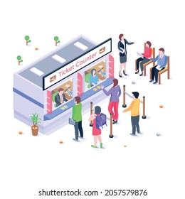 A Ticket Counter Booth Isometric Illustration 