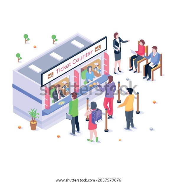A ticket
counter booth isometric illustration
