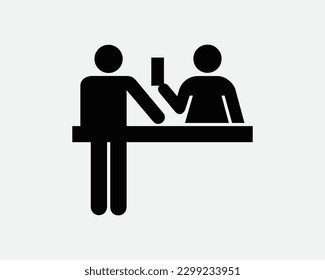 Ticket Counter Icon. Reception Service Travel Office Desk Person Registration Reservation Sign Symbol Artwork Graphic Illustration Clipart Vector