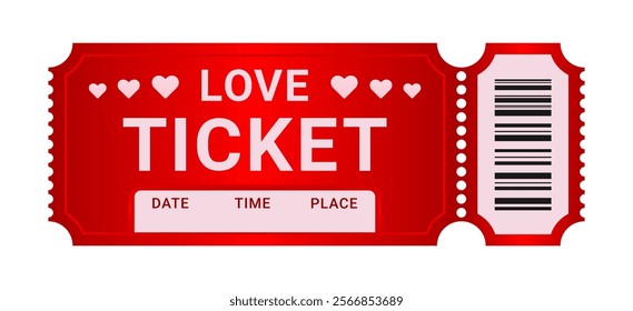 Ticket or coupon with barcode and space fill in date on romantic love theme