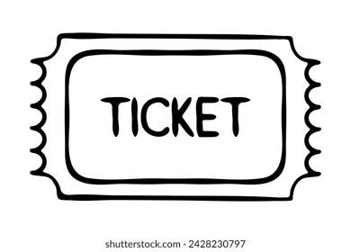 Ticket. Coupon, check, reservation, guarantee, pass, event, transport, travel card, plane, bus, public, black and white, buy in advance, book, free, special. Vector illustration