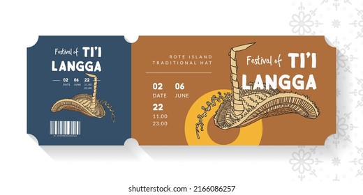 ticket coupon design of ti'i langga rote traditional hat hand drawn illustration indonesia culture design inspiration