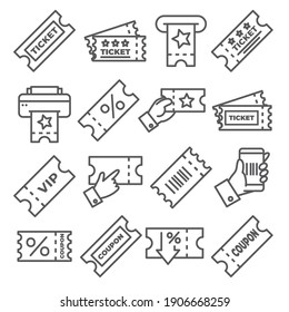Ticket and Coupon Line Icons on white background