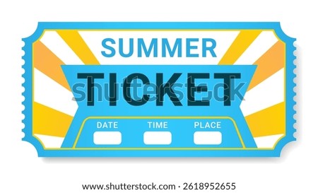 Ticket or coupon pass for summer blue beach theme theme on white background