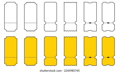 Billete. Cupón. Iconos vectores de entradas o cupones en colores blanco y amarillo. Ticket o Coupon, aislados en un simple diseño plano lineal.