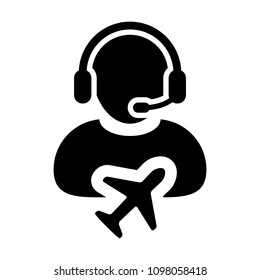 Ticket Customer service icon vector male person profile symbol for travel and holidays support helpline in glyph pictogram illustration