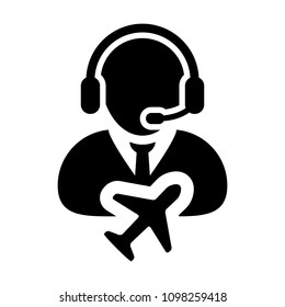 Ticket Customer service icon vector male person profile symbol for travel and holidays support helpline in glyph pictogram illustration
