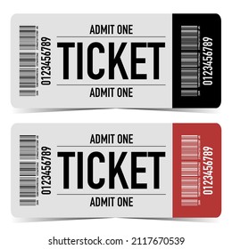 Ticket design with barcode and rounded corners. Isolated on white background ticket, coupon or talon editable template. Flat vector illustration of ticket for theatre or cinema, concert or event.