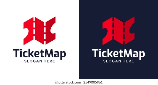 Logotipo del diseño del boleto con el icono del símbolo del Vector del diseño del mapa