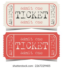 Ticket design in old retro style for cinema, theatre, show, circus, carnival or festival admission. Vector illustration in flat style of vintage shabby access talon or ticket. 