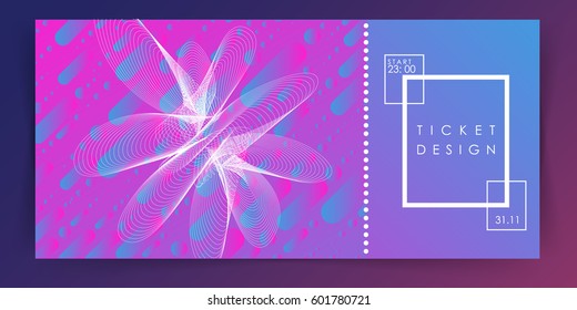 Ticket design or Party invitation template . gradient background. Intertwined colorful lines. Abstract illustration. Rectangle. Minimalism. Glow.