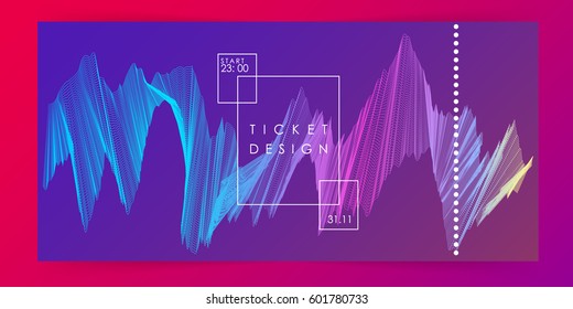 Ticket design or Party invitation template . gradient background. Intertwined colorful lines. Abstract illustration. Rectangle. Minimalism. Glow.