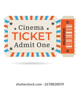 Ticket design template, admit one, retro style, and colors, vector illustration. Tickets for a cinema, movie, concert, events, show, festival, and others. 