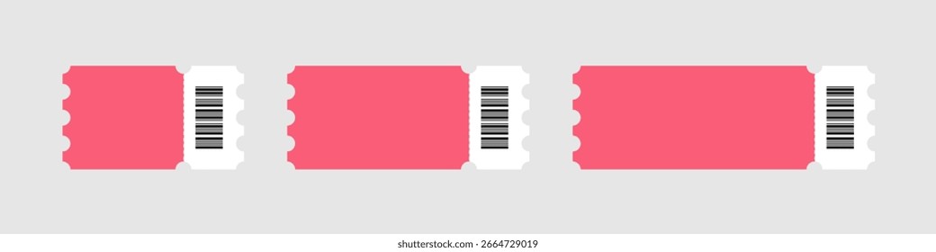 Ticket design template with copy space. Blank ticket design element with barcode. Vector illustration for boarding pass, voucher, coupon, ticket.