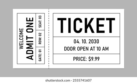 Ticket Design Template. Event Admission Ticket. Retro Style Admission Ticket. cinema, concert, movie, play, party, event, circus, carnival, film, festival, pass etc.