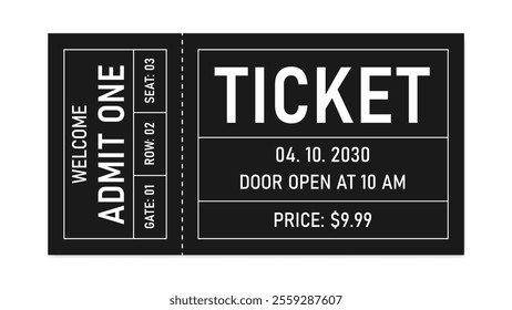 Ticket Design Template. Retro Style Admission Ticket. cinema, concert, movie, play, party, event, circus, carnival, film, festival, pass card,