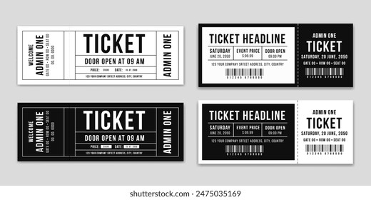 Ticket design template. Simple tickets for events, theater, circus and cinema