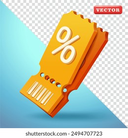 Ticket discount, 3d vector. Suitable for advertising, business and design elements