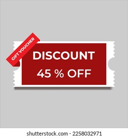 Ticket discount coupon voucher vector illustration on grey background. Red discount coupon. template 