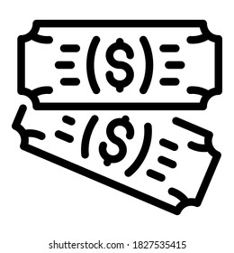 Icono de billete de dólar. Icono de vector de vale de contorno dólar para diseño web aislado en fondo blanco