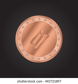 Ticket embossed realistic bronze coin precious Icon / Logo Design