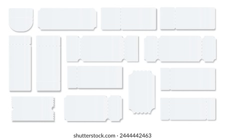 Ticket Empty template. Concert movie theater boarding blank white tickets lottery coupons . Vector