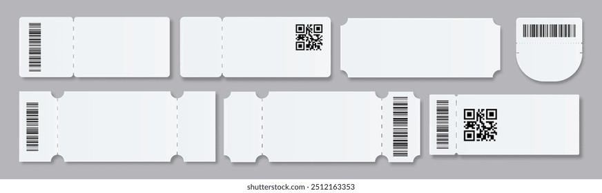 Ticket Empty template. Concert movie theater boarding blank white tickets lottery coupons . Vector