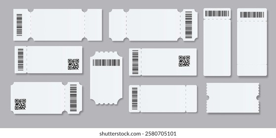 Ticket Empty template. Concert movie theater boarding blank white tickets lottery coupons . Vector