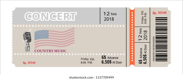 Ticket Entry Pass Country Music Concert Stock Vector (Royalty Free ...