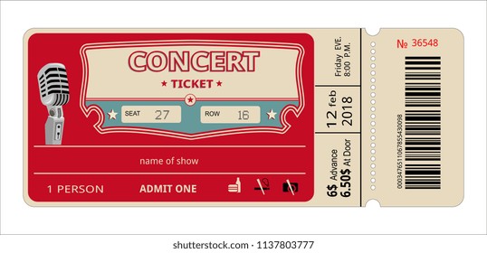 Ticket entry pass for music concert show event admission.