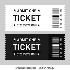 Ticket for Event or Program Access. White and Black Ticket Design for Entry. Admit One Example. Raffle design