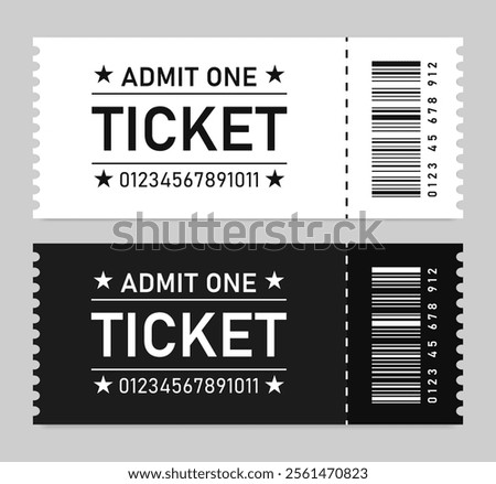 Ticket for Event or Program Access. White and Black Ticket Design for Entry. Admit One Example. Raffle design