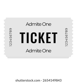 Exemplo de ingresso com design mínimo, cor cinza, admite um. Modelo de tíquete universal. Ilustração vetorial.