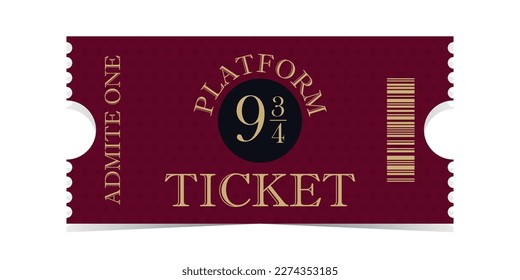 Ticket for Express. Platform 9 3 4 icon, emblem vector. An express ticket on a magical train that will take you to a magical school
