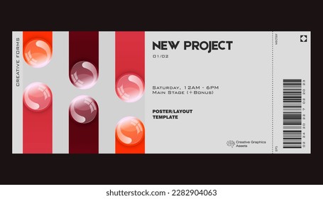 Ticket featuring colorful realistic balls. Great for branding presentation, poster, cover, art, tickets, prints, etc.