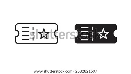 Ticket filled and outlined icons vectors on white background