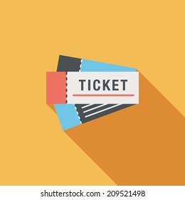 Ticket flat icon with long shadow