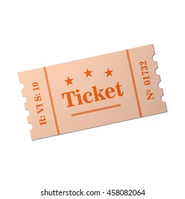 Ticket of flat style, cartoon style, vector illustration. Vintage ticket stub isolated on a background. Retro cinema card.