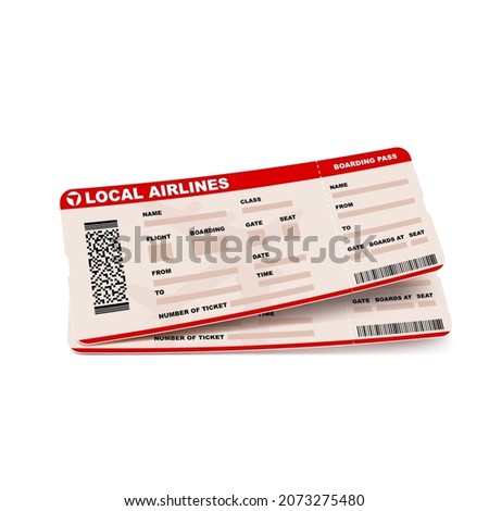 Ticket flight airport vector. Journey desig. Transport seat card. 3d realistic illustration