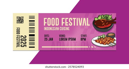 Ticket Food Festival Flat Design Template Print