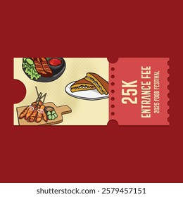 Ticket food festival with indonesian food cuisine template graphic