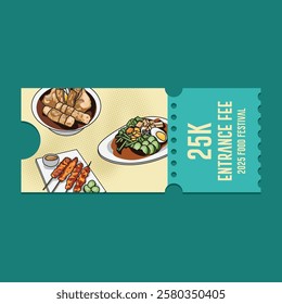 Ticket food festival with indonesian food cuisine template vector