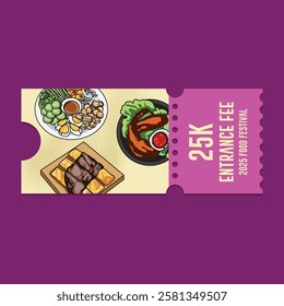 Ticket food festival with indonesian food cuisine template isolated