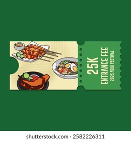 Ticket food festival with indonesian food cuisine template design